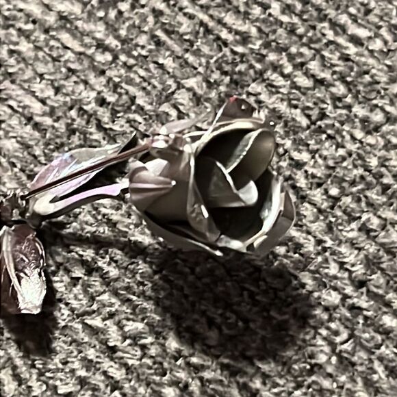 Vintage Long-stem Open ROSE Brooch Pin Silver tone Metal - Picture 4 of 5